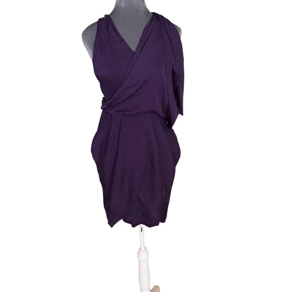 Alice & Olivia Purple Sleeveless Draped Wrap Dress With Cross Back Detail Size 4 - Picture 3 of 8